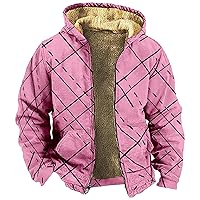 Mens Fleece Jacket Full Zip Hooded Winter Coats Outdoor Thicken Warm Jackets with Pocket Vintage Casual Lined Coat