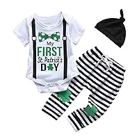 Size 8 Boys Clothes Baby Boys Clothes Short Sleeve Round Neck Letter Romper Stripe Pants Baby Boy (Black, 0-6 Months)