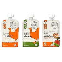 Serenity Kids 6+ Months Turkey Lover Baby Food Pouch Bundle | 6 Each of Pasture Raised Turkey, Turkey & Rosemary and Turkey Bolognese Pouches (18 Count)