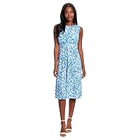 London Times Women's Sleeveless Fit and Flare Dress, First Bloom-Ivory/Blue