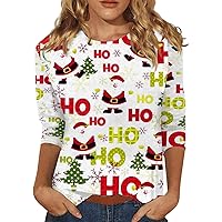 Womens Christmas Shirts,Women's Fashion Casual Round Neck 3/4 Sleeve Loose Christmas Printed T-Shirt Ladies Top