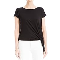 Max Studio Women's Spring 2023 Fashion Everyday Solid Short Sleeve Side Tie Knit Top