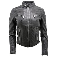 Infinity Women's Casual Black Leather Biker Jacket