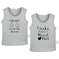 Pack of 2, This Boy Loves His Auntie & I Make Nana's Heart Full Funny Tshirt, Newborn Infant Baby T-Shirts Graphic Tee Tops