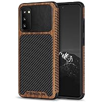 TENDLIN Compatible with Samsung Galaxy S20 Case Wood Grain with Carbon Fiber Texture Design Leather Hybrid Case Black