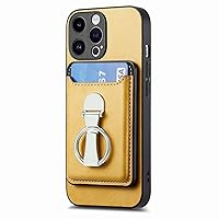 ONNAT-Leather Case for iPhone 15Pro Max/15 Pro/15 Plus/15 360°Rotation Finger Ring Holder Stand Wallet Cover with Removable Card Holder (Yellow,iPhone 15)