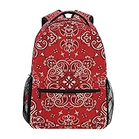 ALAZA Paisley Bandana Boho Red Backpack Purse with Multiple Pockets Name Card Personalized Travel Laptop School Book Bag, Size M/16.9 in