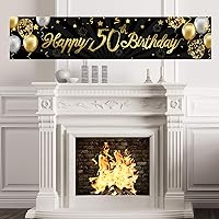 Happy 50th Birthday Banner Sign Gold Glitter 50 Years Birthday Party Decorations Supplies Anniversary Celebration Backdrop