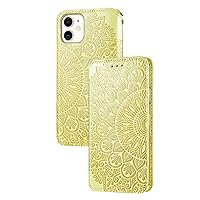 Retro Flower Comfortable PU Flip Phone case with Wallet Card Holder for iPhone 14 13 12 11 8 7 6 S X XS XR Plus Pro Max Mini Protective Cover Exquisite Shockproof Bumper(Yellow,XR)
