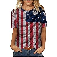 Womens American Flag Shirt Patriotic T-Shirt USA Flag Tee 4th of July Tees Crew Neck Shirt Summer Short Sleeve Tops