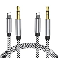 2 Pack Aux Cord for iPhone, 3.3ft Apple MFi Certified Lightning to 3.5mm AUX Audio Nylon Cable Compatible with iPhone 14 13 12 11 XS XR X 8 7 for Home Car Stereo/Headphone/Speaker, Support All iOS