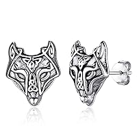 Sterling Silver Wolf Earrings for Women Norse Viking Celtic Knot Fenrir Jewelry for Male Couple Birthday Gift