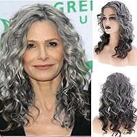 Long Curly Wavy Grey Wig for Women Natural Looking Synthetic Halloween Cosplay Costume Wig