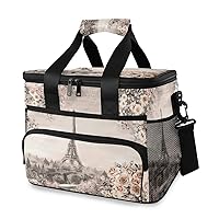 ALAZA Eiffel Tower Rose Flower in Paris Large Cooler Bag Lunch Box Leakproof for Outdoor Travel Hiking Beach