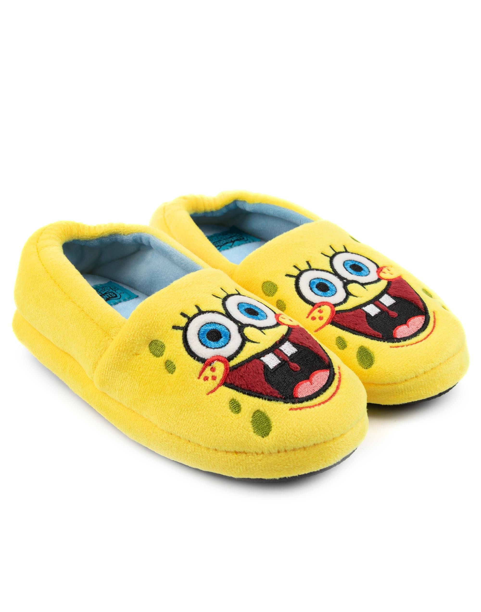 SpongeBob SquarePants Kids Slippers | Boys Girls Animated Character Yellow Blue Elasticated Heel Support House Sliders
