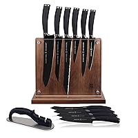 Schmidt Brothers - Titan 22-Series 12-Piece Kitchen Knife Set, High-Carbon German Stainless Steel Cutlery Coated In Pure High-Polish Titanium, Santoprene Handles and Clear Acrylic Magnetic Knife Block
