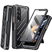 for Samsung Galaxy Z Fold 4 Case with S Pen Holder, Built-in Screen Protector& Hinge Protection& Kickstand& 360-Degree Heavy Duty Shockproof Cover for Galaxy Fold 4 (Black)
