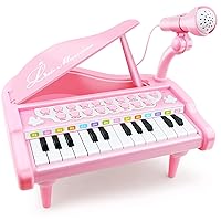 Love&Mini Piano Keyboard Toy for Girls - 24 Keys Toddler Piano Music Toy Instruments with Microphone, Pink Piano Toys for 1 2 3 Years Old Girls Birthday Xmas Gift