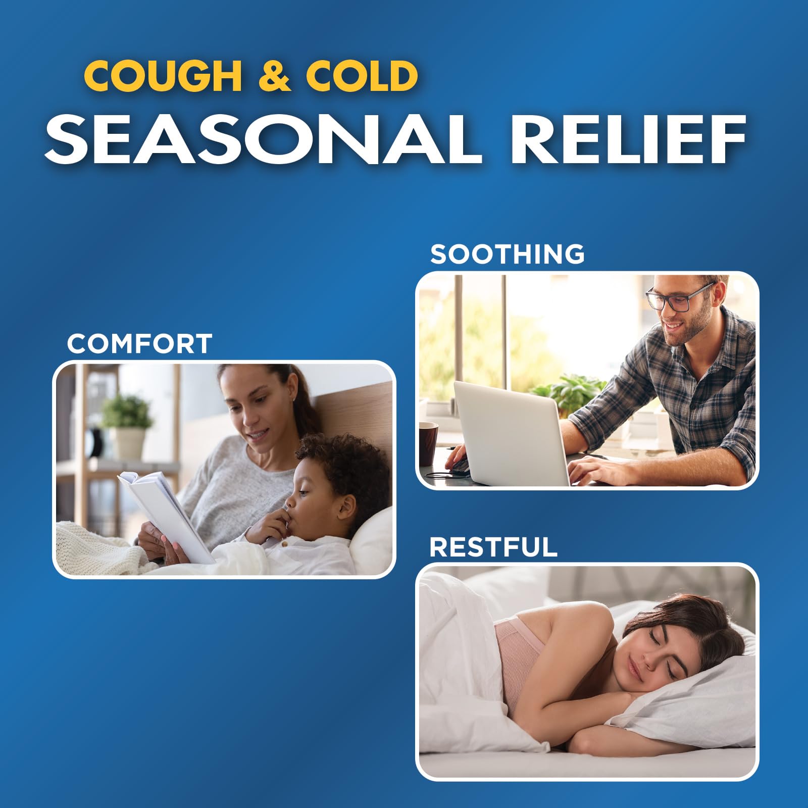 Seasonal Relief Bundle 3-Piece | Cool Mist Humidifier | Forehead Thermometer | Medicated Chest Rub | Fast Relief During Cough Cold Season | Whole Family Care