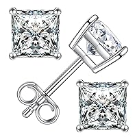 Princess Cut Moissanite Stud Earrings for Women Men, 18K White Gold Plated S925 Sterling Silver D Color VVS1 Clarity 0.3ct-3ct Lab Created Diamond Earrings Promise Birthday Christmas Gift