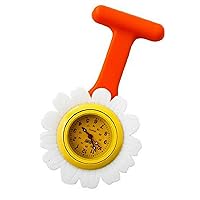Unisex-Adult Daisy Floral Silicone Nurse Doctor Tunic Brooch Watch Extra Battery Orange