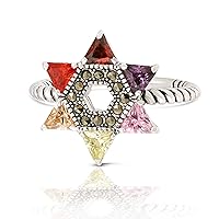 JanKuo Jewelry Rhodium Plated Multicolor Cubic Zirconia Jewish Star of David Twisted Rope Ring
