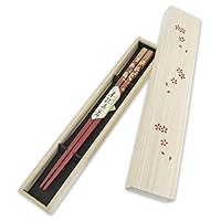 Wajima Japanese Natural Lacquered Wooden Chopsticks Reusable in Gift Box, Golden Sakura (Vermilion) Made in Japan, Handcrafted