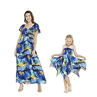 Mother & Daughter Matching Hawaiian Luau Dress Maxi and Gypsy in Sunset