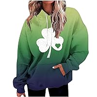 Womens St. Patrick'S Day Clover Printed Hoodies Gradient Color Irish Shamrock Sweatshirt Long Sleeve Slouchy Pullover Tops