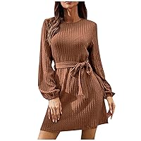 Long Sleeve Dresses for Women Fashion Solid Color Round Neck Cover Hip Versatile Dress