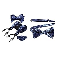 HISDERN Bow Tie and Suspenders for Men & Blue Floral Pretied Bowtie Adjustable Classic Formal Tuxedo Bow Tie for Wedding Party