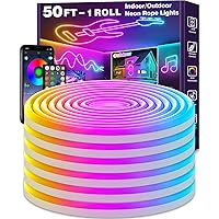 50Ft Led Neon Rope Lights,Flexible Led Rope Lights,Multiple Modes,IP68 Outdoor RGB Neon Lights Waterproof,Music Sync Gaming Led Neon Strip Lights for Bedroom Indoor (50FT)