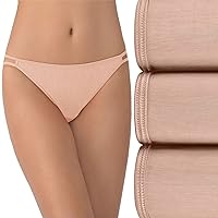 Vanity Fair Women's Illumination String Bikini Panties, Silky Stretch & Satin Trim, 3 Pack-Rose Beige, 8