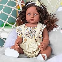 Lifelike Black Reborn Baby Dolls Silicone Full Body Girl, 22inch Real Life African American Toddler Doll with Curly Hair Waterproof Anatomically Correct Newborn Baby with Accessories for Kids