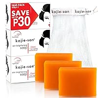 Kojie San Skin Brightening Soap – The Original Kojic Acid Soap that Reduces Dark Spots, Hyper-pigmentation, & other types of skin damage – 100g x 3 Bars with Net