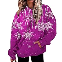 Merry Christmas Sweatshirt Women Snowflake Graphic Hoodie with Pocket Xmas Long Sleeve Loose Fit Pullover Tops