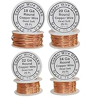 Bare Copper Wire,Dead Soft for Hobby,Craft, Jewelry Making 18,20,22, and 24Ga (Assorted 4 Sizes 25 Ft Each)