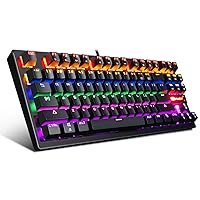Mechanical Gaming Keyboard 87 Keys with RGB LED Backlit - Wired USB Computer Keyboard with Blue Switches, 100% Anti-Ghosting, Metal Construction, Water Resistant for Windows PC Laptop