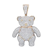 14k Gold Plated 925 Sterling Silver 3.00 Ct Round Cut White Diamond Large Teddy Bear Charm Pendant