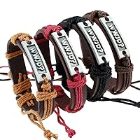 Sunling 4 Pack Adjustable WWJD Cowhide Leather Bracelet for Women Men Religious What Would Jesus Do Gods Guide Bangle Wristband