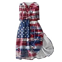 4Th of July Outfits for Women, Women's American Flag Independence Day Flip Collar Button Up 3/4 Sleeve, S XXXL