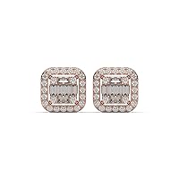 Cushion Shape Halo 10K Rose Gold Push Back Stud Earring For Wife With D Color Moissanite Round And Baguette Cut 1.68TCW Diamond