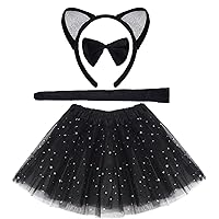 Black Cat Costume Set Cat Ears Headband Bow Tie Tail Tutu Fancy Animals Cosplay Set for Halloween Cosplay Party