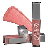 Pure Illumination Lip Gloss with Light and Mirror - Hydrating, Non-Sticky Lanolin Lip Glosses in Push Button LED-Lit Lip Gloss Tube for Easy On-The-Go Application, Wine Berry