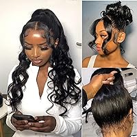 360 Lace Front Wigs Human Hair Body Wave 360 Full Lace Frontal Wigs for Black Women Human Hair Pre Plucked with Baby Hair Around Natural Color (24 Inch)