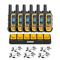 DEWALT DXFRS300 Bundle 1W Walkie Talkies Heavy Duty Business Two-Way Radios, 6 Pack with 6 Headsets Plus Gang Charger (DXFRS300BCH6-SV1)