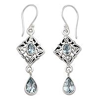 NOVICA Handmade .925 Sterling Silver Blue Topaz Dangle Earrings with 5 Carats of Gemstones India Serenity Birthstone 'Regal in Blue'