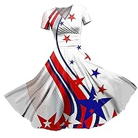 Women's Spring Dresses 2024 Princess Dress Sexy V-Neck Print Waist Pull Pleated Short Sleeve Dress, S-3XL