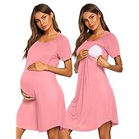 Ekouaer Nursing Nightgown Short Sleeve Nursing Gown 3 In 1 Maternity Nightgown Breasfeeding Sleepwear Delivery Dress