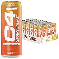 C4 Smart Energy Drink - Sugar Free Performance Fuel & Nootropic Brain Booster, Coffee Substitute or Alternative | Peach Mango Nectar 12 Oz - 24 Pack